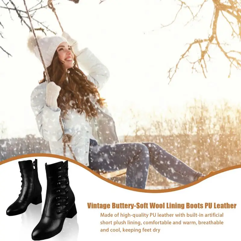 Modne buty dla kobiet PU Leather Soft Faux Plush Lining Mid Calf Boots Warm Women Boot Gift For Family Friends Colleagues