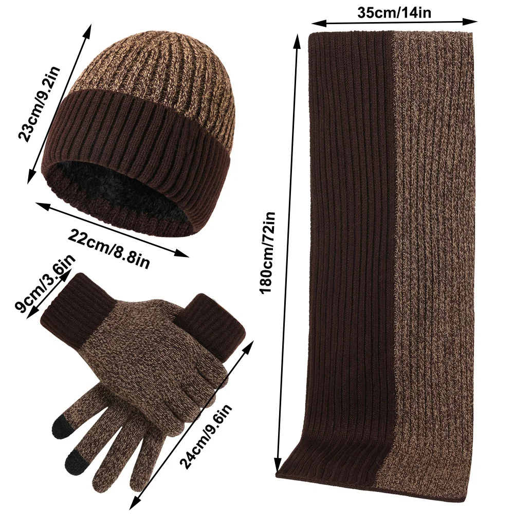 Woolen Yarn Knitted Beanie Gloves Scarf Set Autumn Winter Keep Warm Unisex Men Women Male Muffler Spring Fall Contrast Color Hat