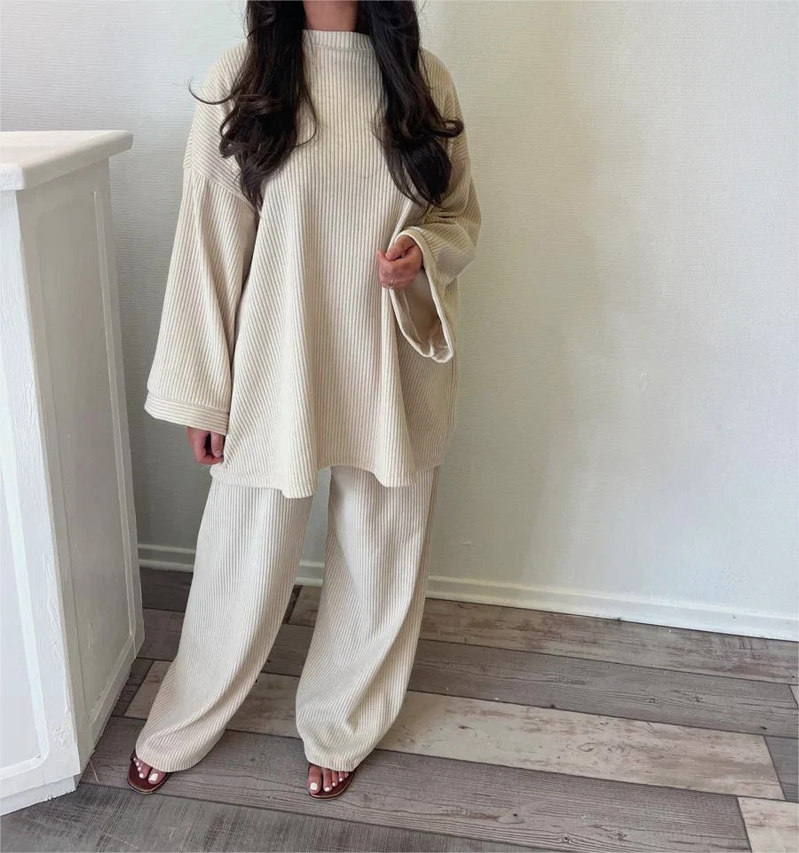 Fashion Long Sleeve Pant Sets Women\'s Loose Casual Solid Thick Home Tow Piece Set Women 2024 Winter 2 Piece Sets Women Outfit