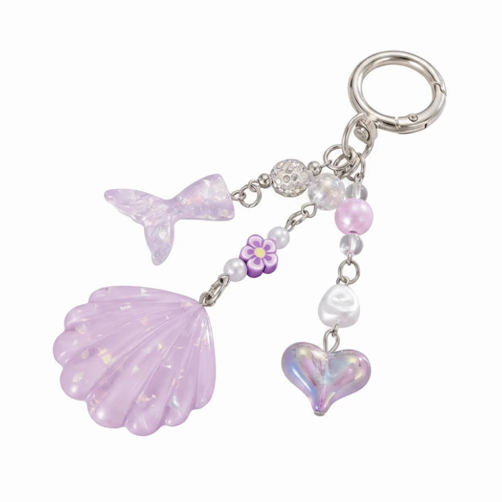 Beaded Shell Shell Phone Charm Glitter Sequins Shining Shell Shell Keychain Heart Shining Fishtail Sequin Mermaid Keychain