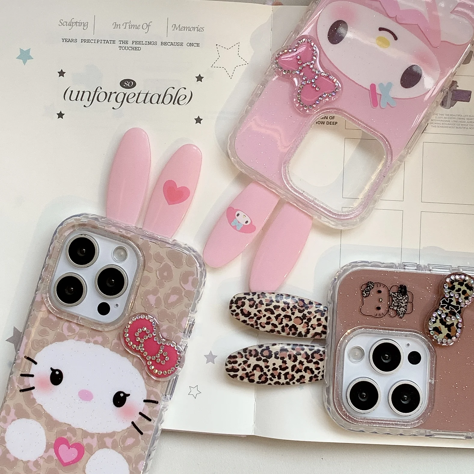 Super Słodkie Etui na Telefon z Uszami Królika dla iPhone 14 15 16 17 Pro Max - Prezent Urodzinowy Sanrio Hello Kitty Melody Design Najnowszy Produkt