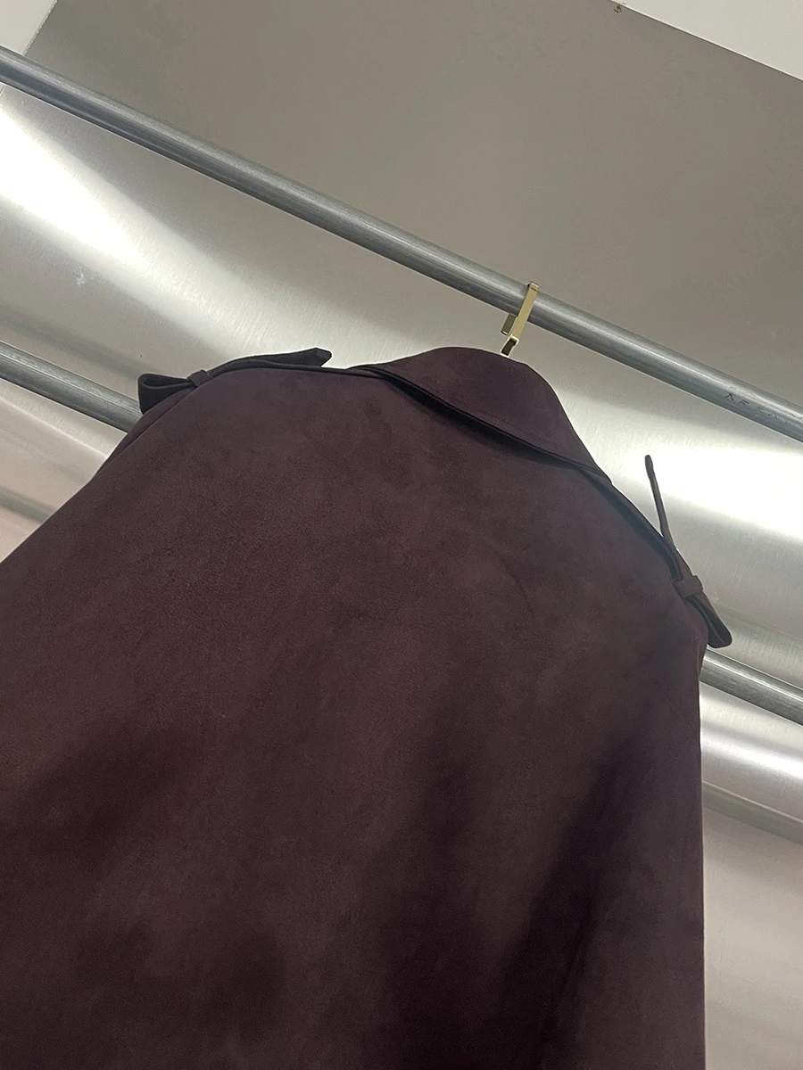 GALCAUR コーヒースプライスサッシュシックジャケット女性ラペル長袖ルーズヴィンテージストリートウェア女性のジャケット秋スタイルファッション