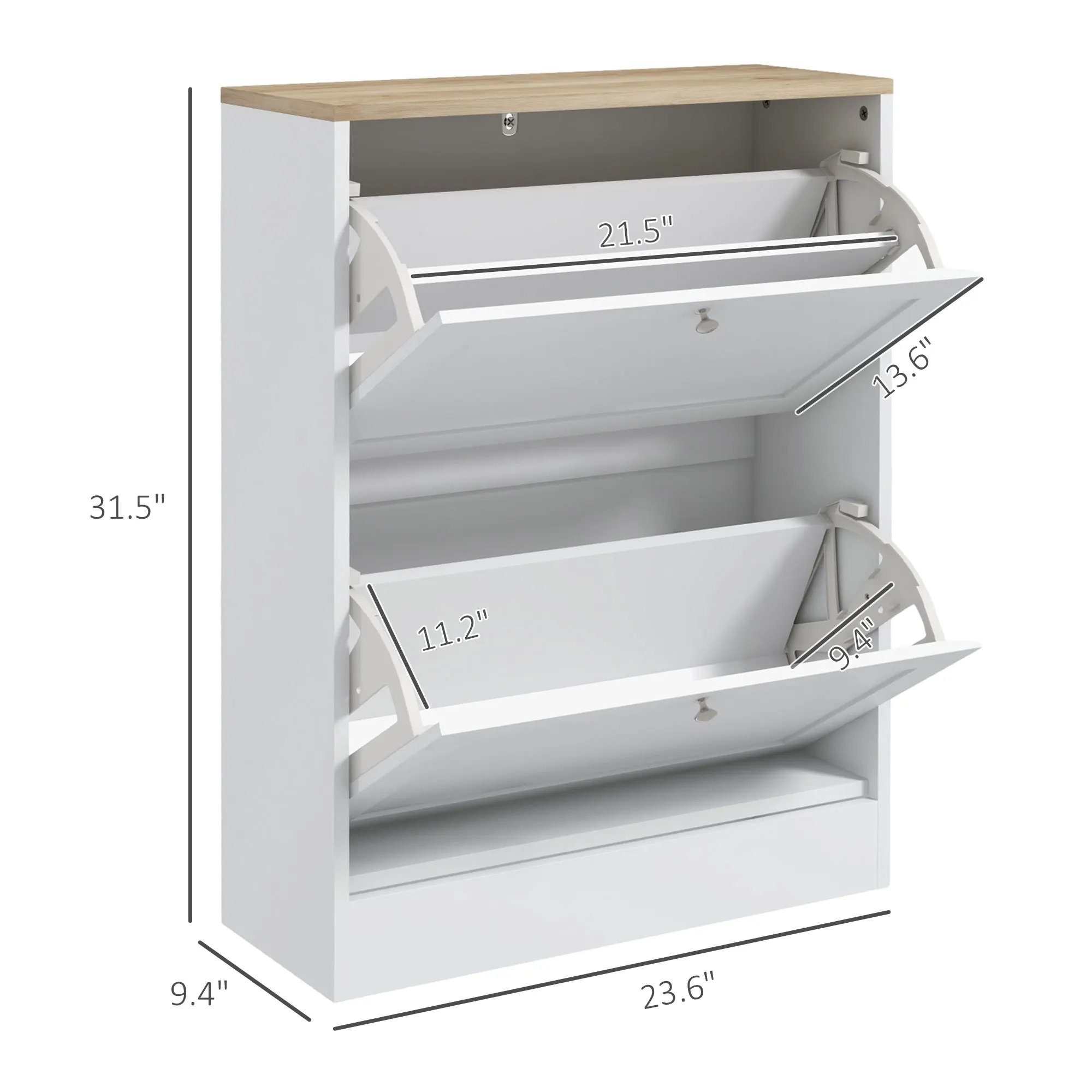 Homcom Slim Shoe Cabinet with 2 Flip Drawers Adjustable Shelves White