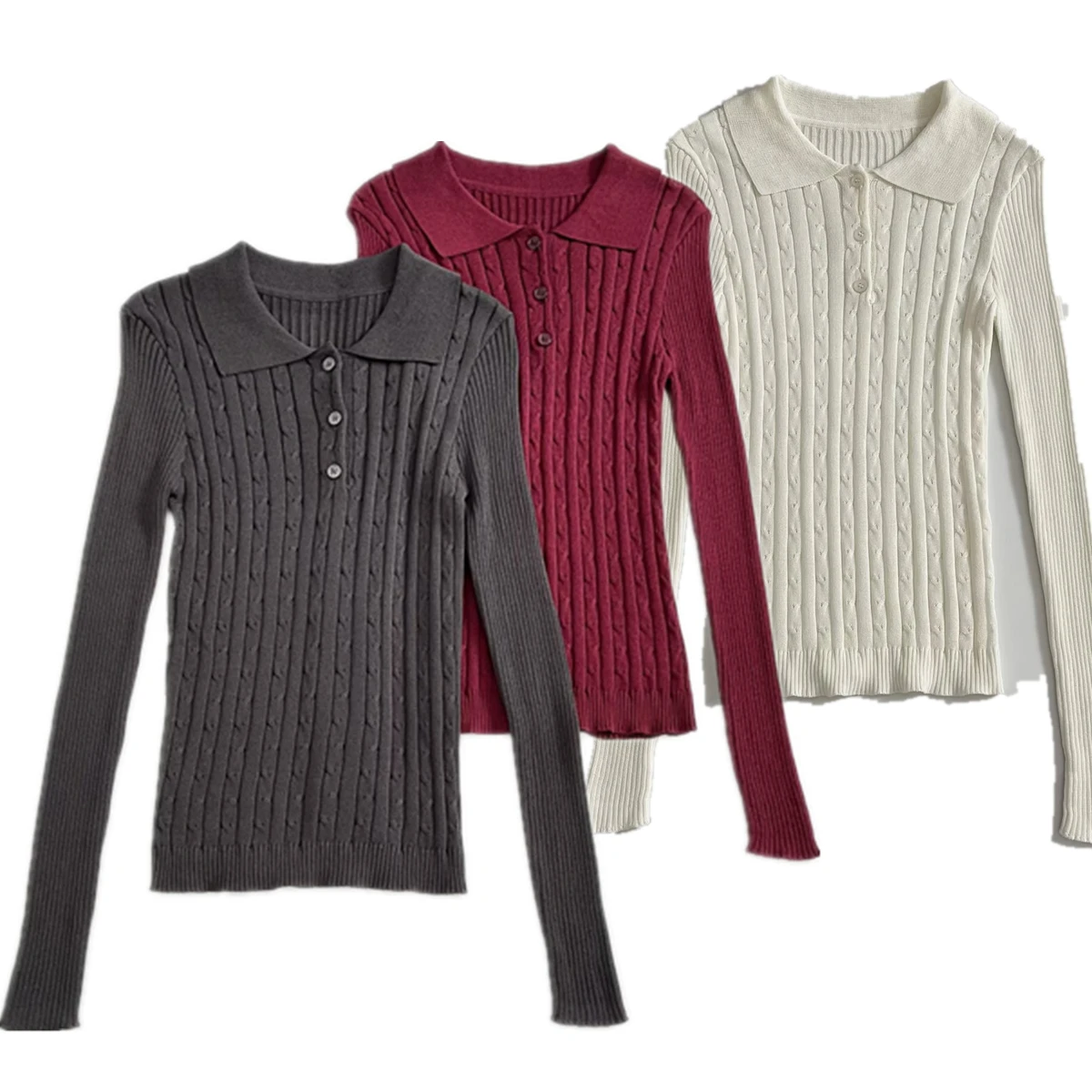 

Jenny&Dave Nordic Minimalist Solid Color Ribbed Polo Shirt Basic Long-sleeved T-shirt Sweater 2025 Autumn Winter Pullover Tops