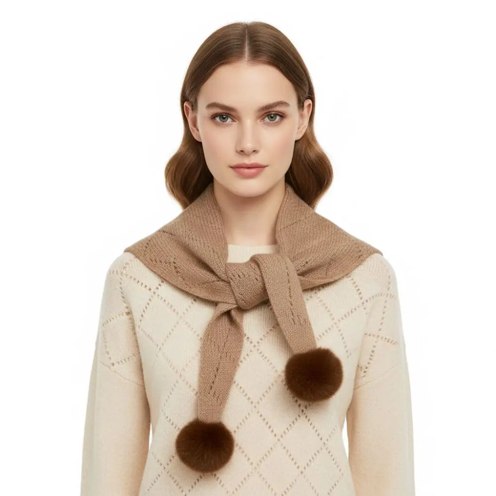 

Модный теплый шерстяной вязаный шарф, многофункциональный милый женский платок с комочками волос, мягкий треугольный женский шарф