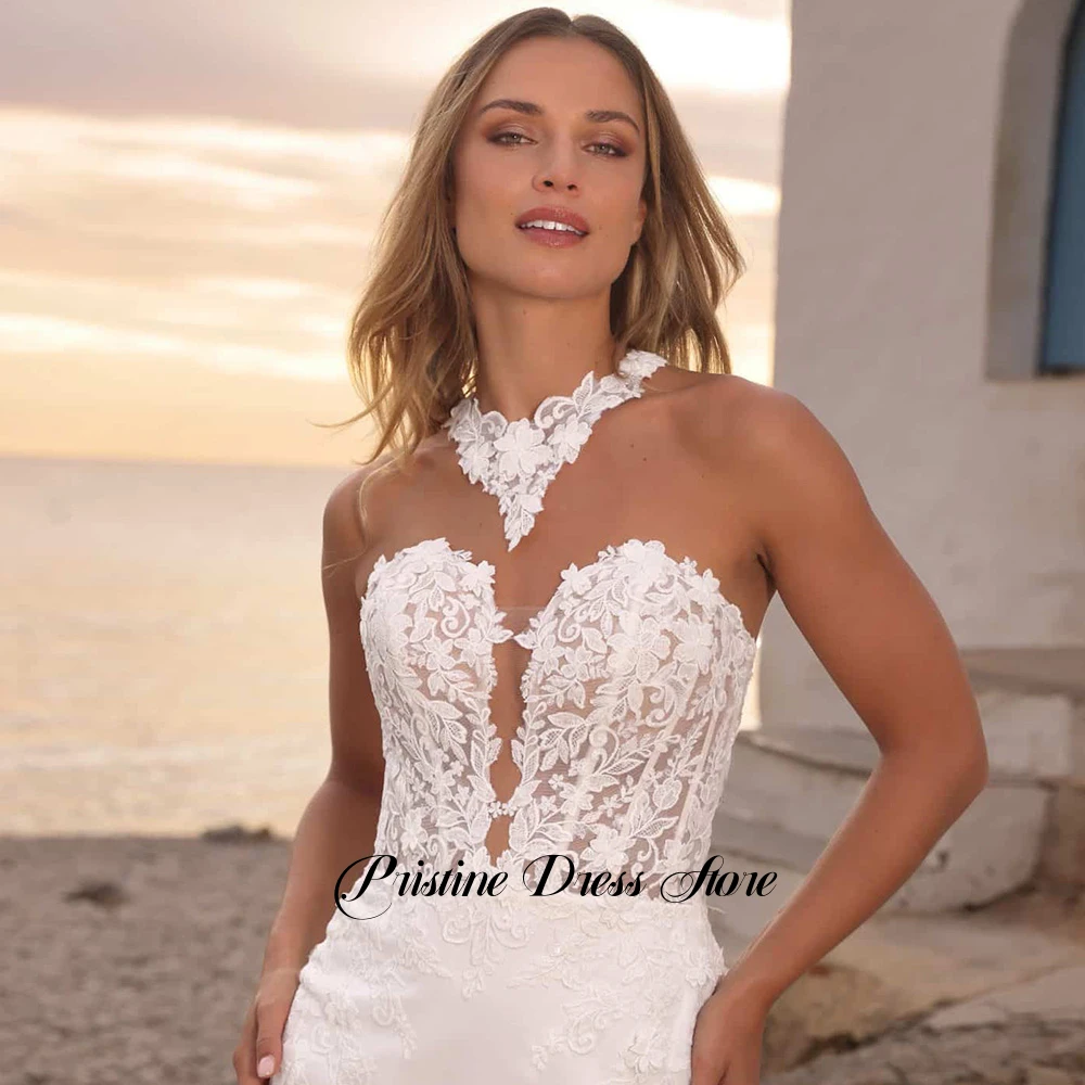 Robe de mariée sirène avec épaules dénudées détachables, style Boho, avec des Appliques en dentelle, avec traîne Court, personnalisée