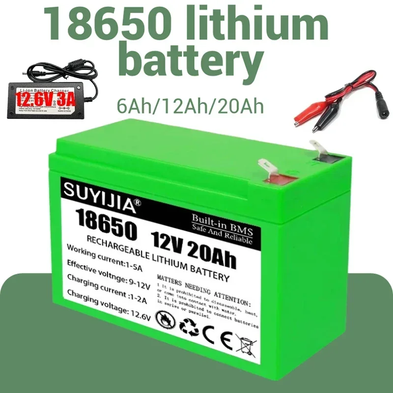 18650 Battery Pack 12V 20AH Li-Ion Battery Built-in 30A BMS Suitable for Solar Electric Vehicle Outdoor Camping Lighting Battery