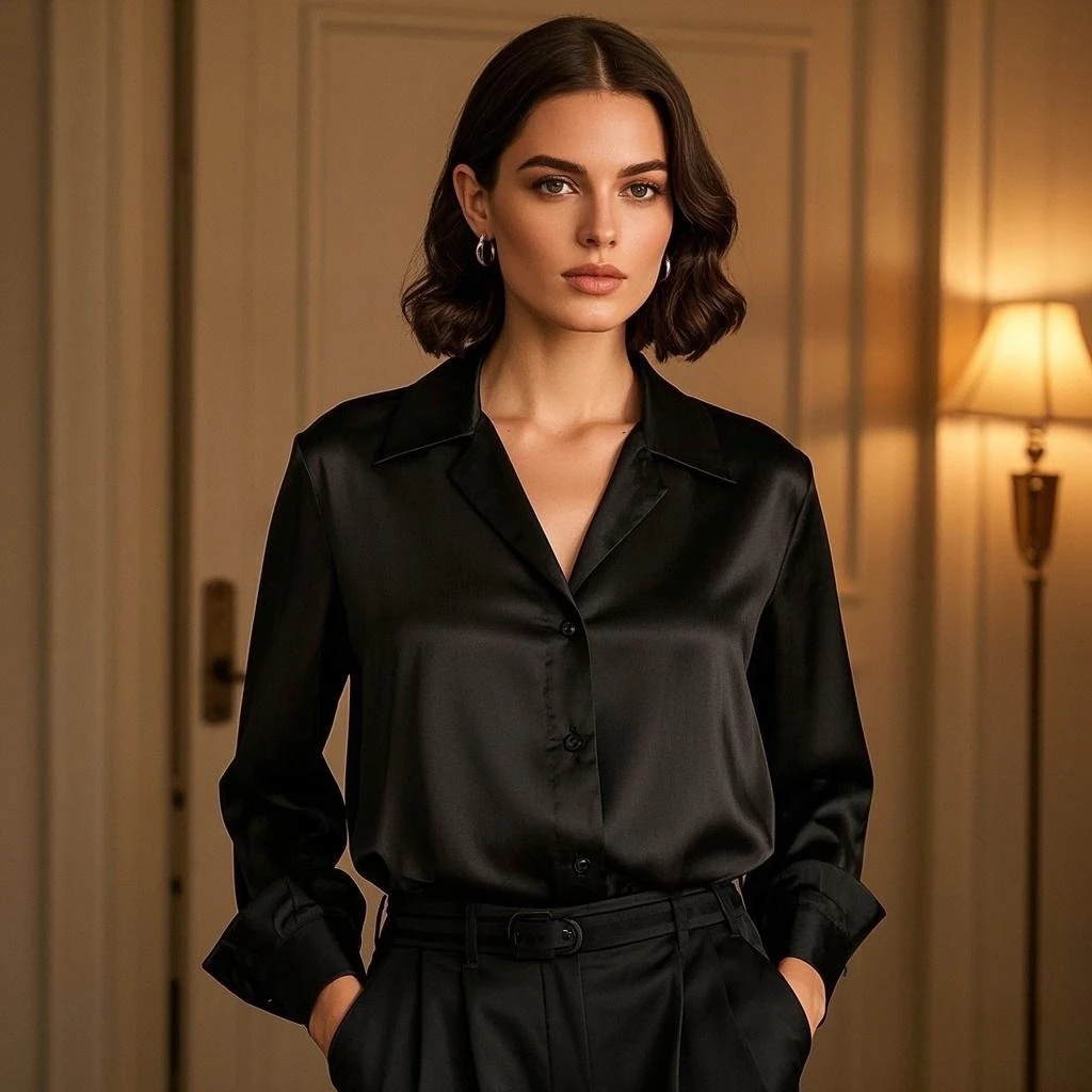 韓国シックなオフィスレディのサテンシャツマッチングエレガントな女性ブラウス 2025 夏新女性のシャツ & ブラウストレンドトップス