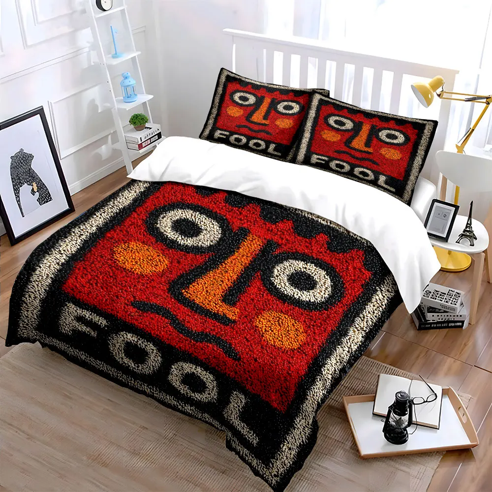 Dark red square with embroidered border Printed Duvet Cover Set 1 Duvet Cover+2 Pillowcase Multi Size Bedroom Bedding Decor