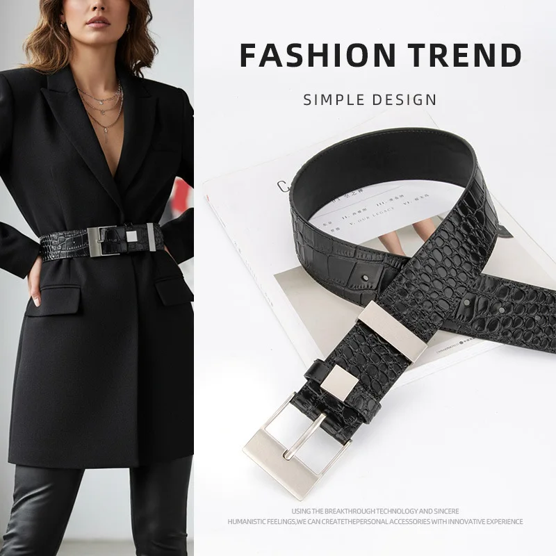 New Stylish Versatile Square Buckle Women's Belt, Minimalist Belt for Commuting Outfits