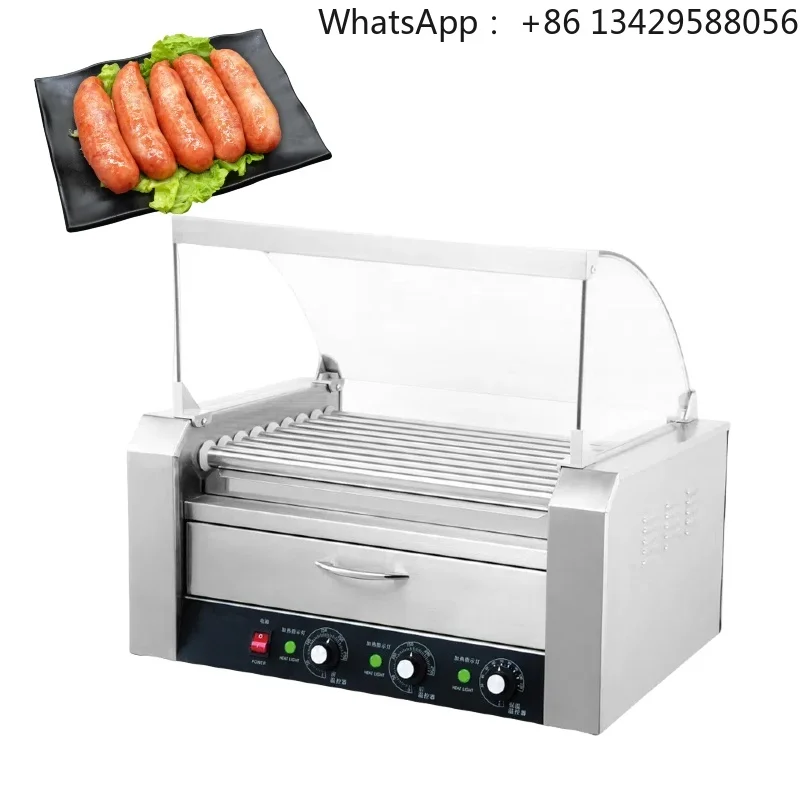 Commercial 11-Stick Stainless Steel Hot Dog Machine Bun Warmer New Condition Electric Roller Grill for Sausage Restaurants