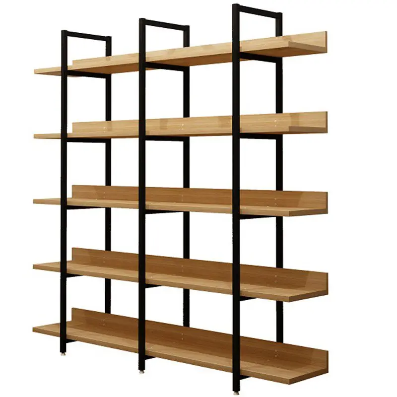 Bookshelf Bookcase Shelf Floor-to-Floor Multi-layer Iron Frame Steel Wood Bookshelf Wrought Iron Modern Simple Shelf