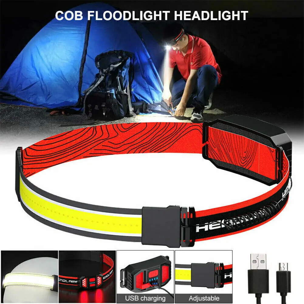 LED Head Torch COB Headlamp Waterproof Strip Work Light Rechargeable Headlight