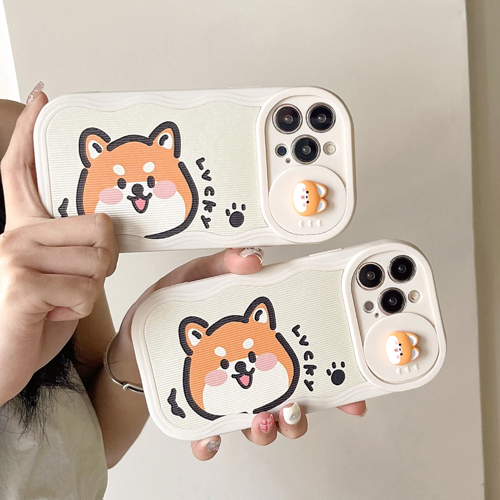 Pushing Window Wave Vertical Phone Case For iPhone 15 14 13 12 11 Pro Max Vertical Pattern Coated Dog Shockproof Cover