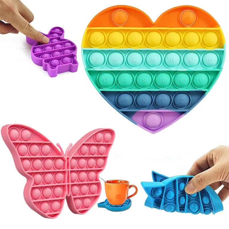 Jouet Pop Fidget Reliver Stress, arc-en-ciel, bulle de poussée, jouets anti-Stress pour adultes et enfants, jouet à fossettes simples pour soulager l'autisme
