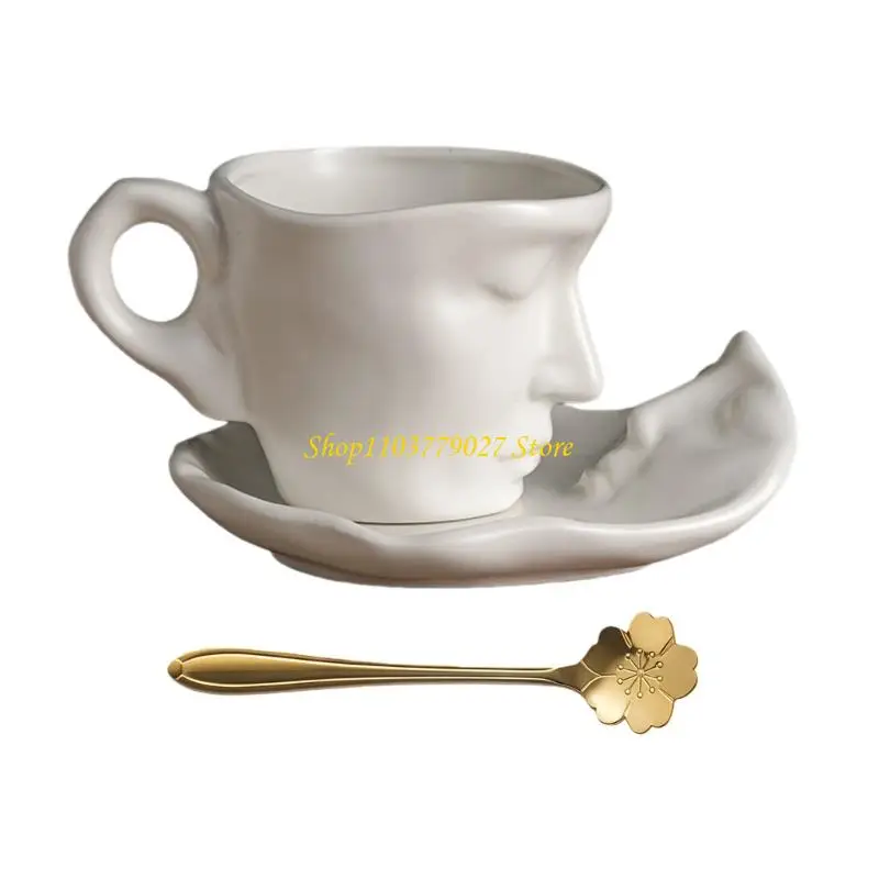 C4DF Romantics Abstract Kiss Couple Design Ceramic Mug for Valentine Day Anniversaries Unique Gift for Family and Friend