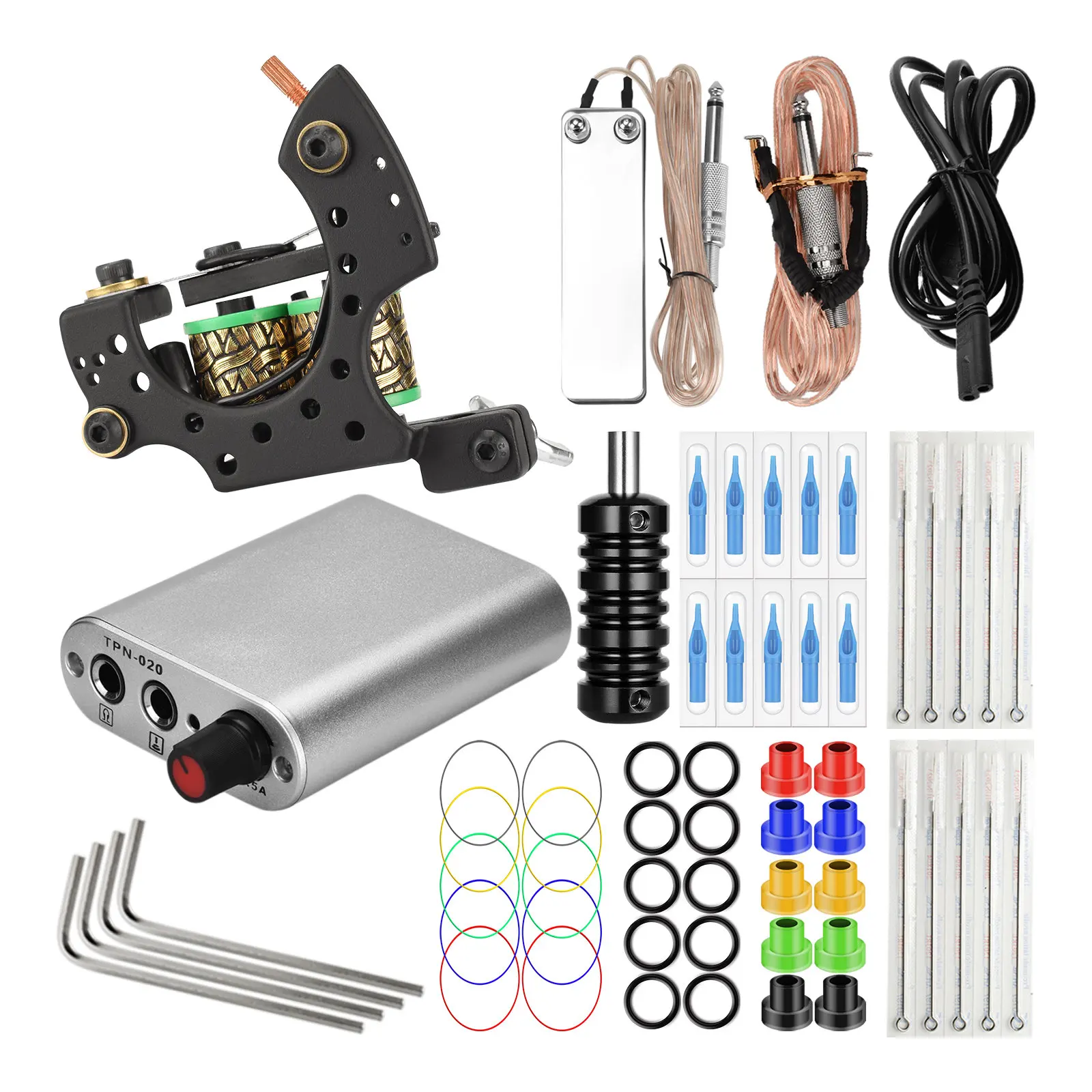 

JimKing Permanent Makeup Tattoo Supply Coils Machine Kit Tattoo Power Supply Foot Pedal Tattoo Needles for Lining Shading