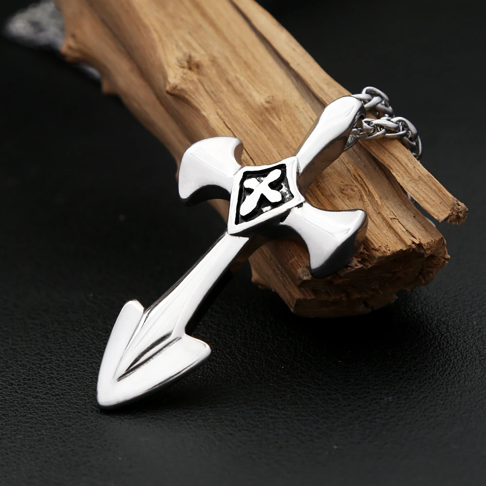 Punk Hip Hop Stainless Steel Templar Knight Cross Pendant Necklaces For Men Women Fashion Charm Amulet Jewerly Gifts Wholesale