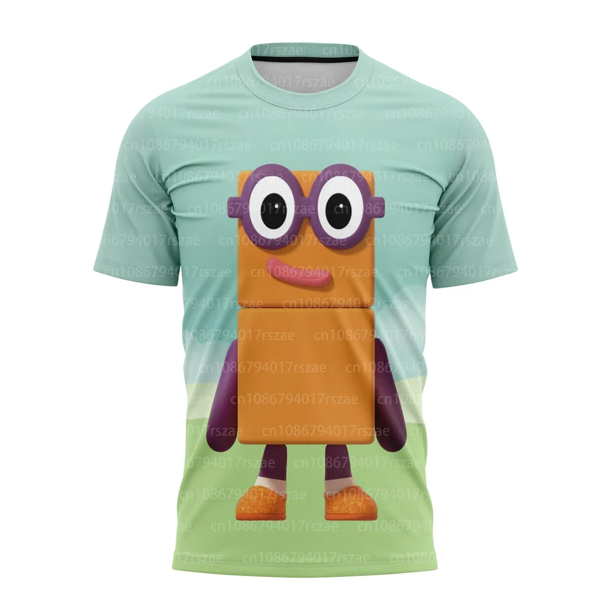 

Best-selling Cartoon Fun Digital Block 3D Printed T-shirt Summer Cute Couple Short Sleeved Boys Girls Oversized Crew Neck Tops