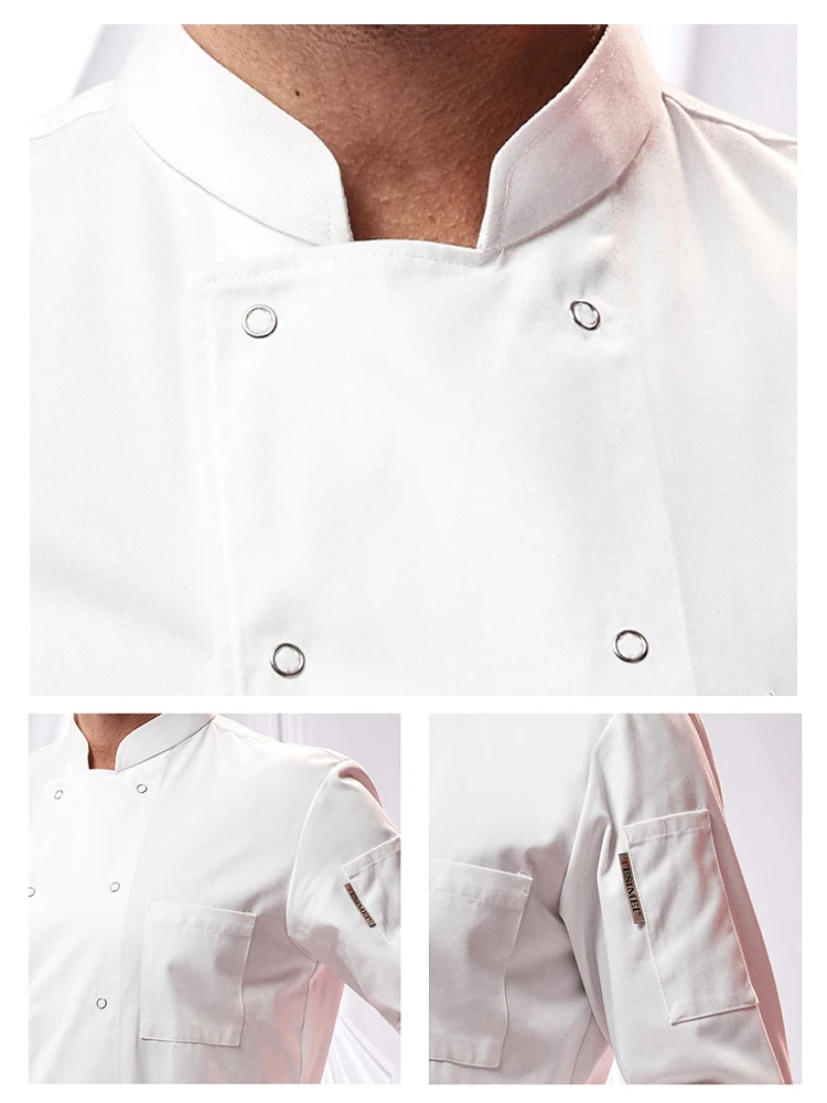 High Quality White Long Sleeve Men Chef Work Uniforms Restaurant Cook Coat Hotel Bbq Kitchen Jacket Catering Services Workwear