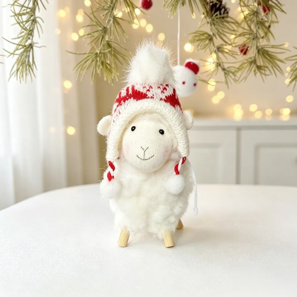 Soft Creative Sheep Cute Scarf Hat Little Lamb Hanging Pendant Curly Fur New Year Xmas Decoration Festive Gift