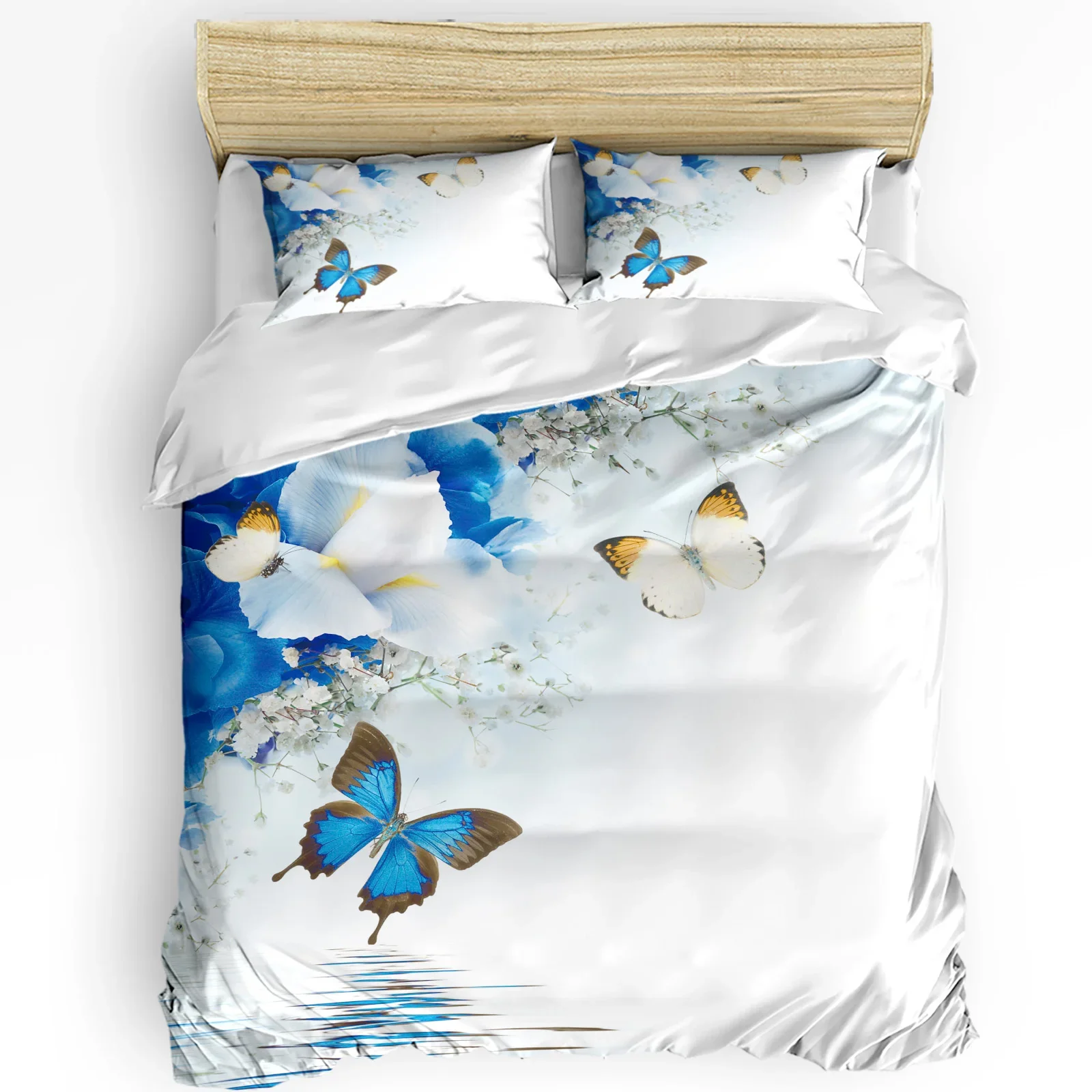 Lily Flowers Butterfly Water Surface Duvet Cover 3pcs Bedding Set Home Textile Quilt Cover Pillowcases Room Bedding Set No Sheet