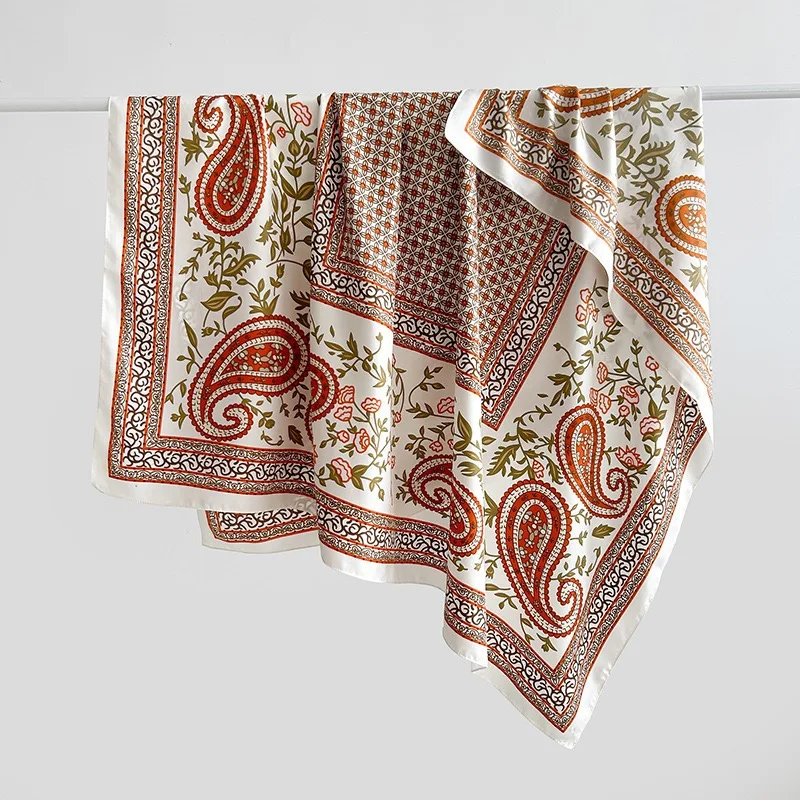 Mujer España moda Paisley jardín Floral sedoso chal bufanda alta calidad envoltura diadema Bufandas musulmán Hijab Sjaal 130*130Cm