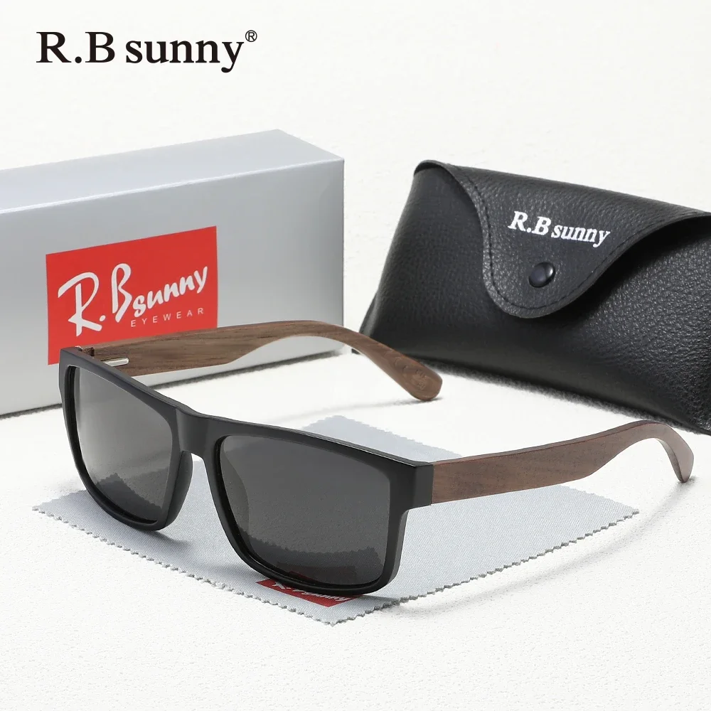 نظارات واقية خشبية عصرية من RBsuuny UV400 مستقطبة مضادة للوهج للقيادة في الهواء الطلق بإطار مربع نظارات عصرية #3