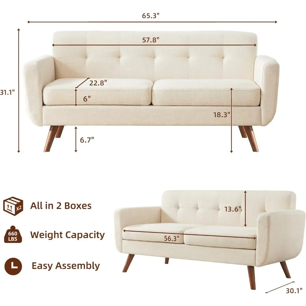 65 "w Loves eat Sofa, Mitte des Jahrhunderts moderne Dekor Liebe Sitz Sofas für Wohnzimmer, Knopf getuftet gepolsterte kleine Couch