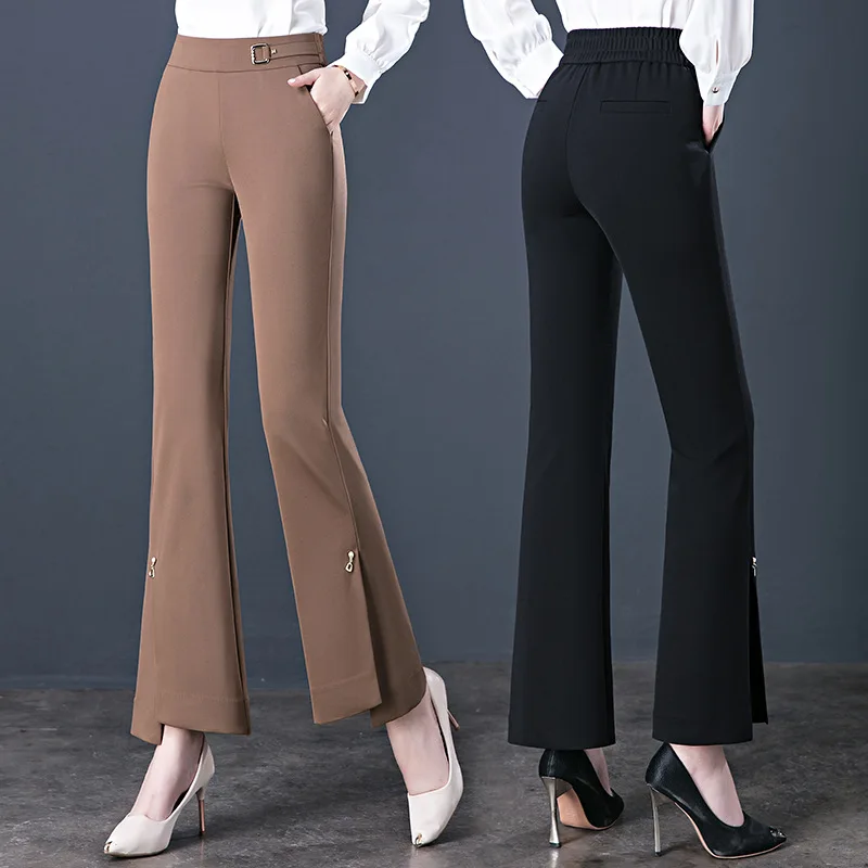 Elastic High Waist Flared Pants Women's 2022 Spring and Autumn New Loose Casual Trousers Black Fashionable Flared Pants