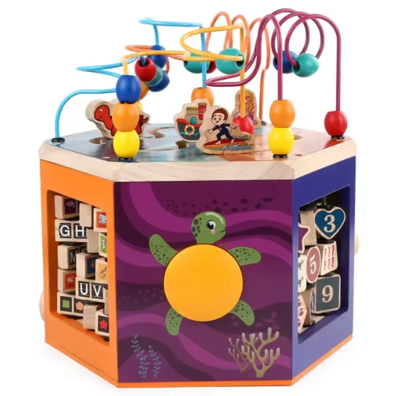 Multifunctional 6-sided educational mini abacus maze beads children's wooden activity cube children's toy