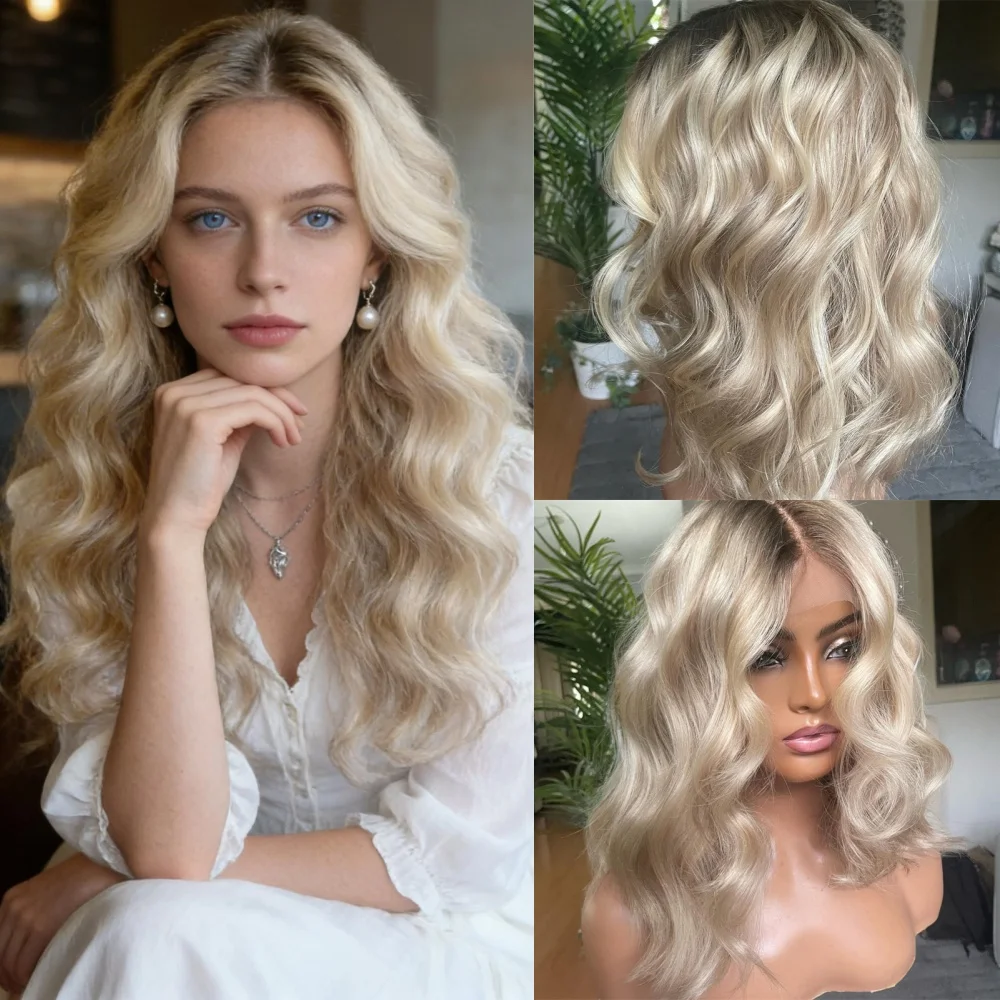 

Короткие волнистые парики омбре светло-русого цвета с прозрачной HD-основой из кружева для женщин, термостойкие синтетические парики с естественной линией роста волос