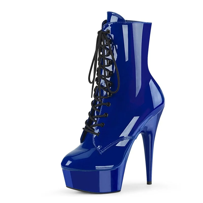 ​ 15 سنتيمتر براءة اختراع الدانتيل متابعة حذاء من الجلد الأسود ، منصة الكعب الخنجر مع الثقوب المعدنية ونعل مكتنز ، أحذية نمط فاسق منفعل ​