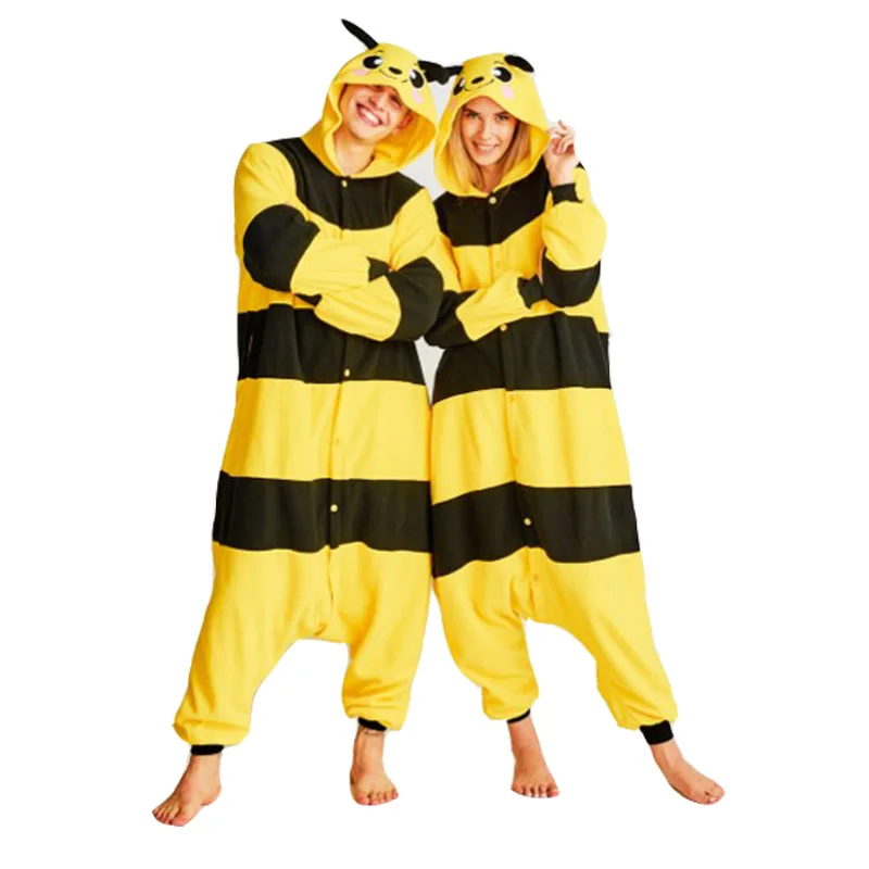 Unisex Animal Pajamas Bee Kigurumi Jumpsuit Men's Fleece Jumpsuit Cartoon Winter Christmas Cosplay Costume Home Party Jumpsuit