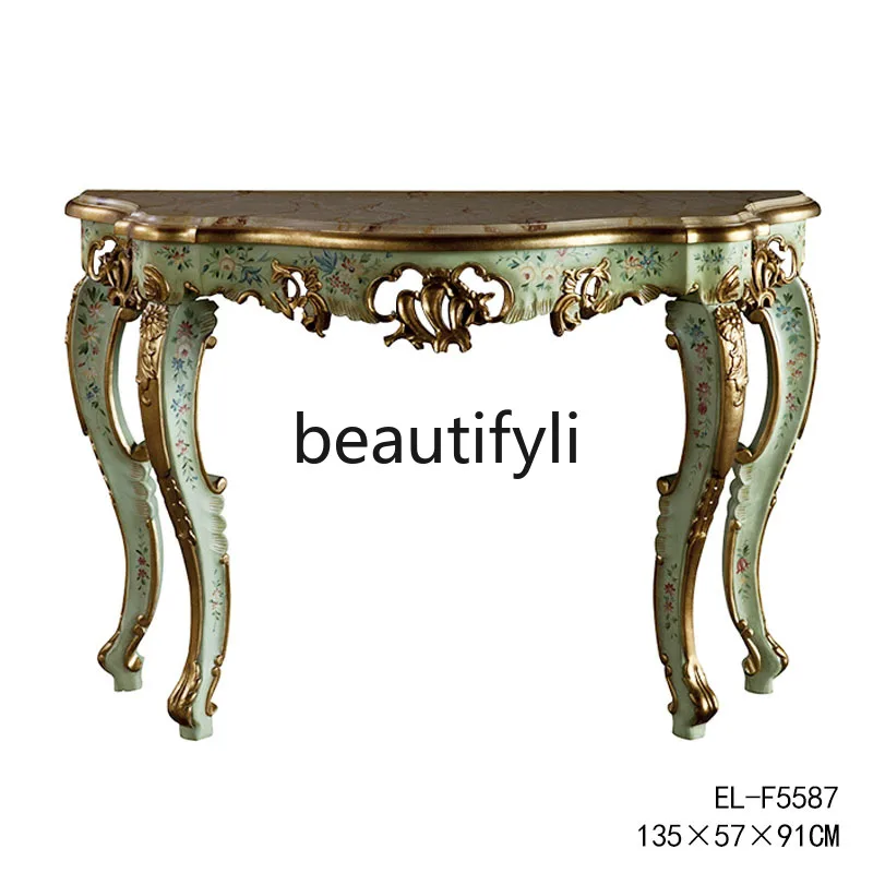 

European luxury hand-painted solid wood heavy industry engraving gold painting blue-purple curved edge Xuanguan platform