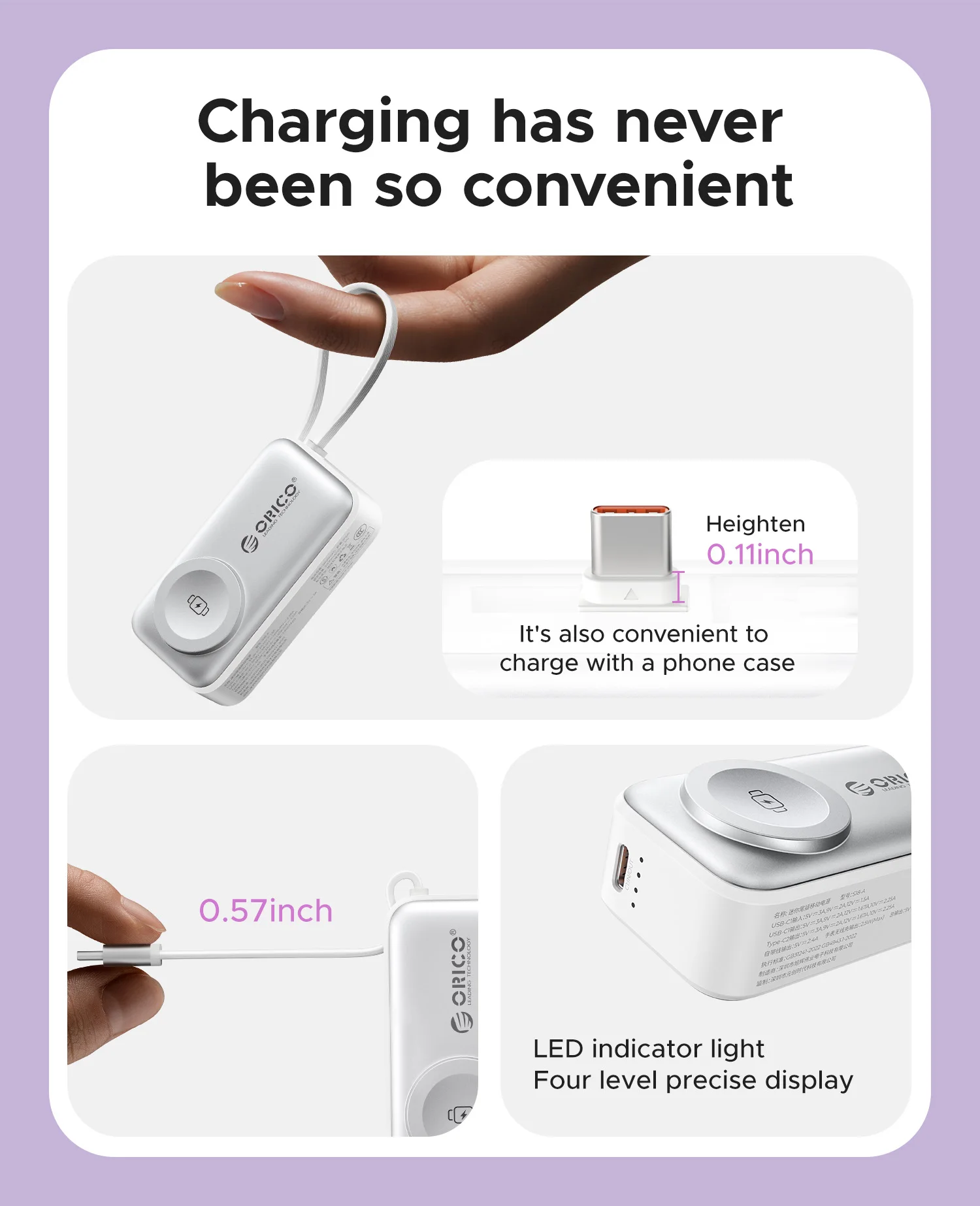 ORICO 5000mAh Mini 4‑in‑1 Capsule Power Bank 22.5W Fast Charger Built‑in Cable Foldable Plug Portable External Battery For iPhon