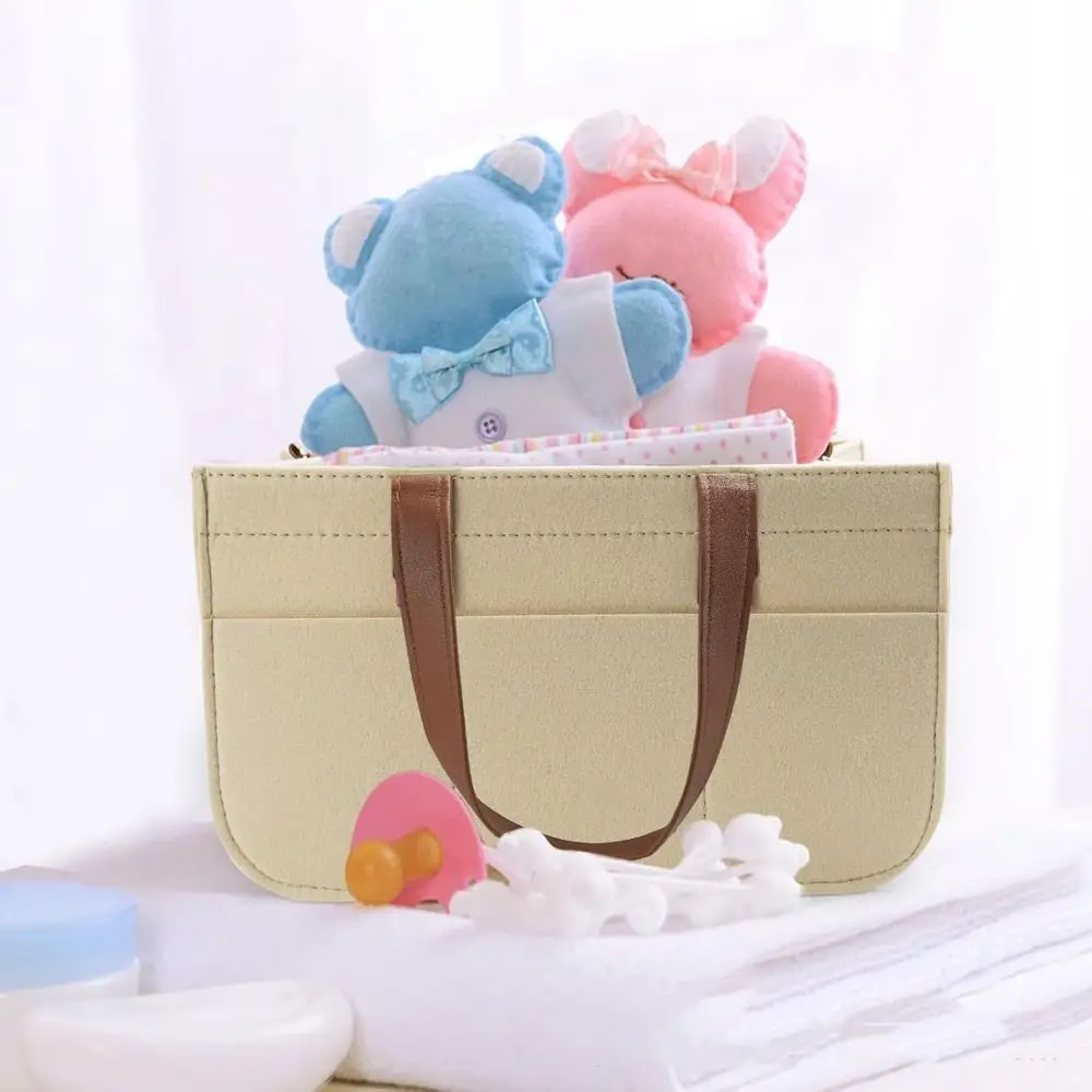 Large Capacity Felt Diaper Storage Bag Portable Foldable Baby Felt Storage Basket with Handle Infant Diaper Bag Office