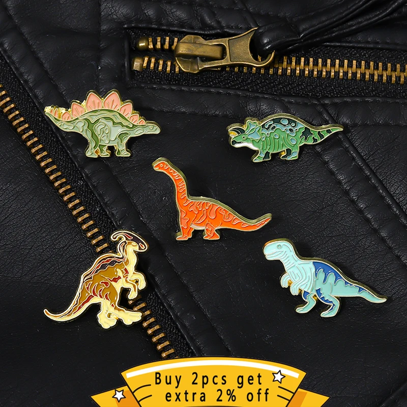 Dinosaur Enamel Pins Cute Animal Brooch Pterosaur Triceratops Stegosaurus Tyrannosaurus Rex Badge Lapel Jewelry Accessories Gift