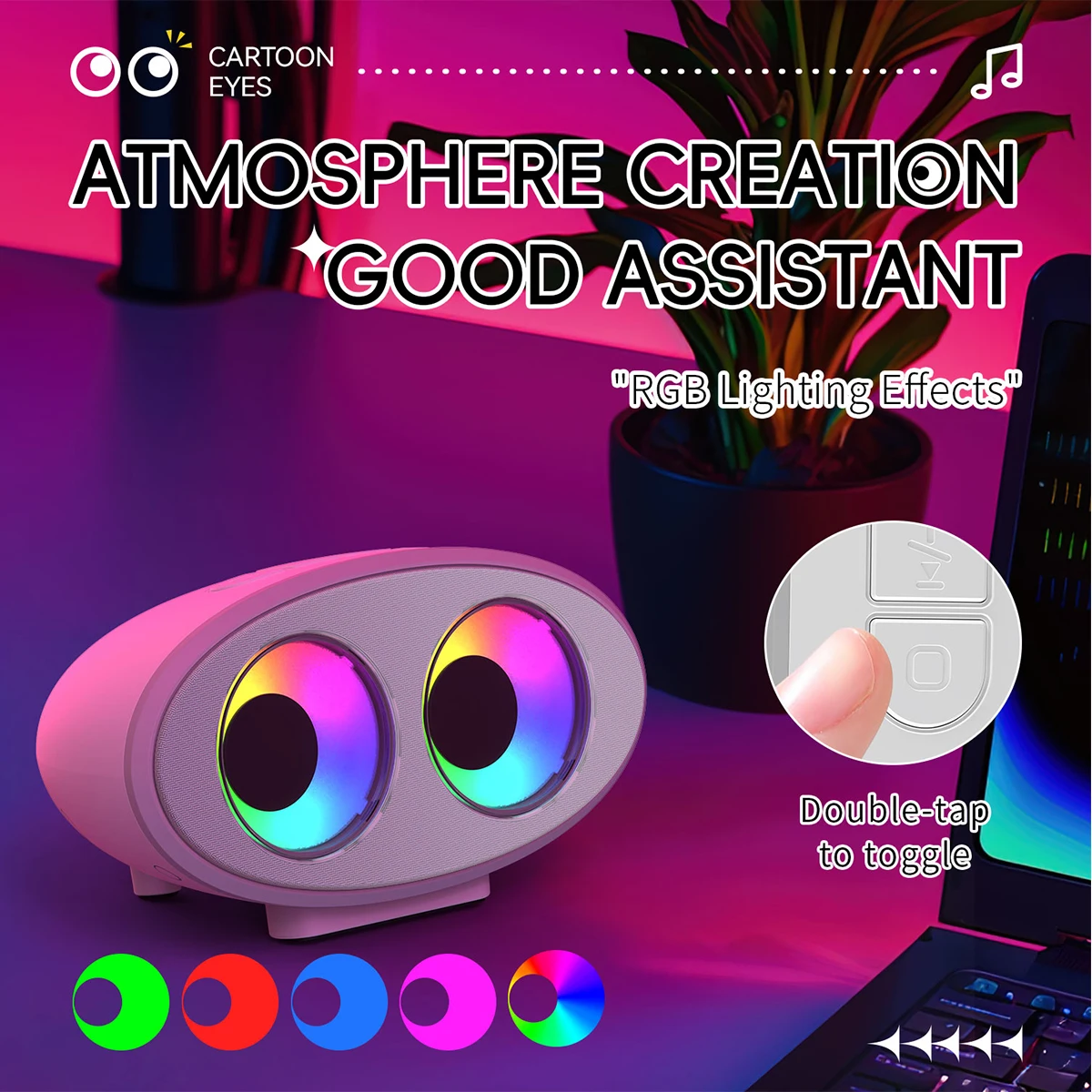 Eye Shape Bluetooth Speaker and White Noise Sound Machine Adjustable Brightness Night Light 4 Modes 1800mAh Battery Rechargeable