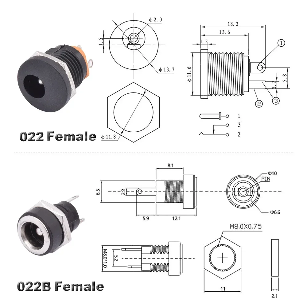 5pcs/lot 12V 5.5mm x 2.1mm 5.5mm x 2.5mm DC Adapter Panel Mount Connector Power Supply Female Male Plug Jack Socket Terminal