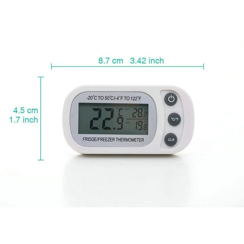 Upgraded Fridge Thermometer - IP65 Waterproof & Moisture-Proof. ±0.1℃ Accuracy, -50~70℃ Range, Magnetic Back & Hanging Hook.