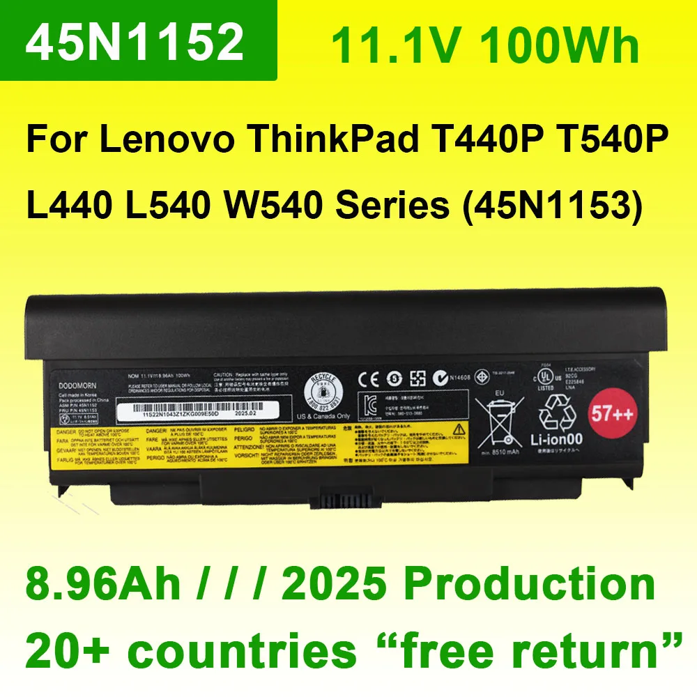 

Аккумулятор для ноутбука 11.1V 8.96Ah 45N1152 45N1153 для Lenovo ThinkPad T440P T540P L440 L540 W540 Series 45N1145 45N1147 45N1149