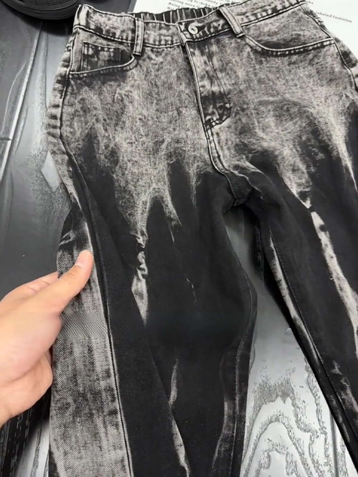 Graduated Washed Tie Dye Slimming Straight Leg Jeans Men Women American Style Micro Flared Long Trousers Casual Youth Jeans