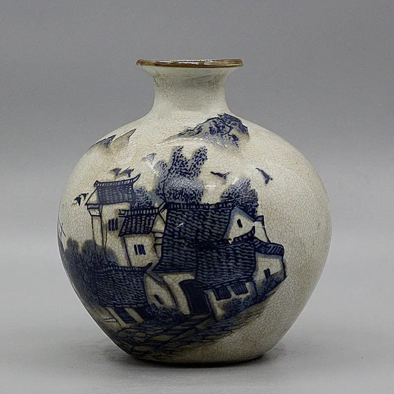 Qing Qianlong Blue and White Landscape Pattern Jar Antique Porcelain Collect Chinese style Classical Home Decor modern craft