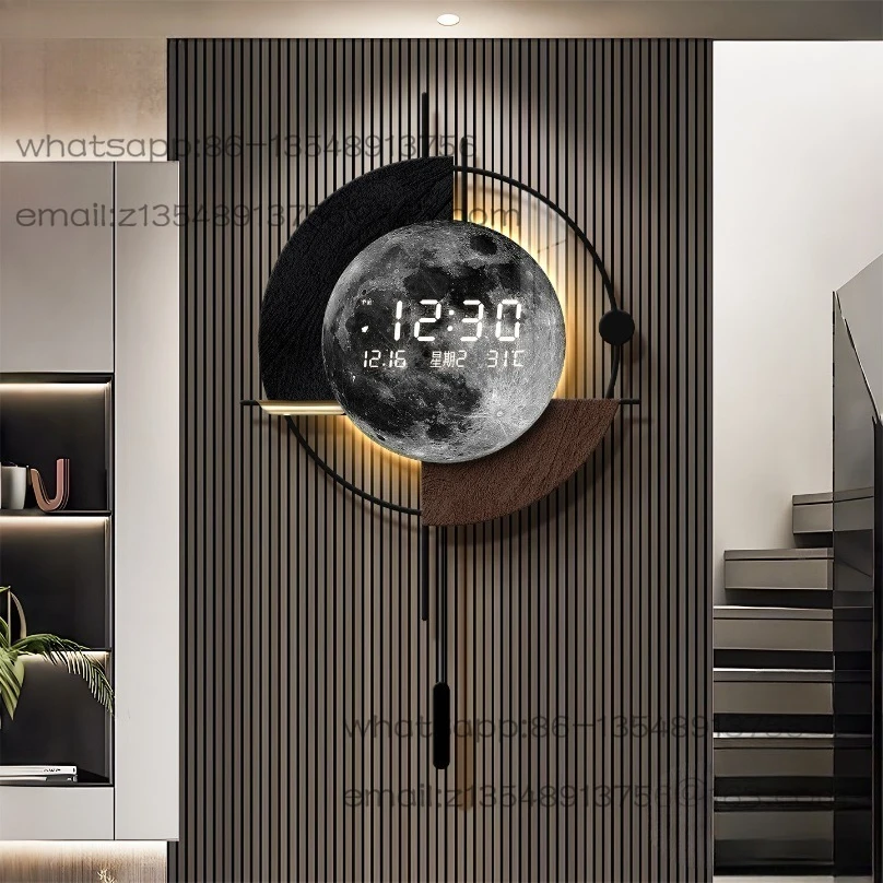 Creative Moon Wall Clock Modern Light Luxury Living Room Decorative Clock, No Lights