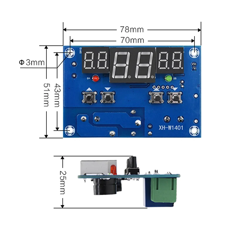 W1401 Thermostat Intelligent Digital Led Display Module Thermostat Temperature Controller Module NTC Sensor Module DC 12V