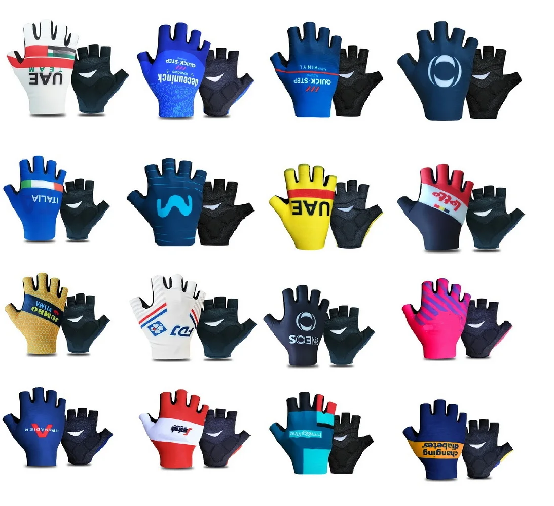 

LASER CUT 2022 Groupama Fdj UAE QUICK STEP Team One Pair Half Finger Cycling Gloves MTB Road Mountain Bike Bicycle Gel Gloves