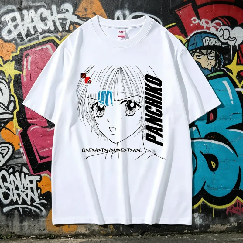 Dethmetal Panchiko Anime Graphic T Shirt Men Women Vintage Manga Short Sleeve Y2K Japanese Cartoon Streetwear Unisex Casual Tee