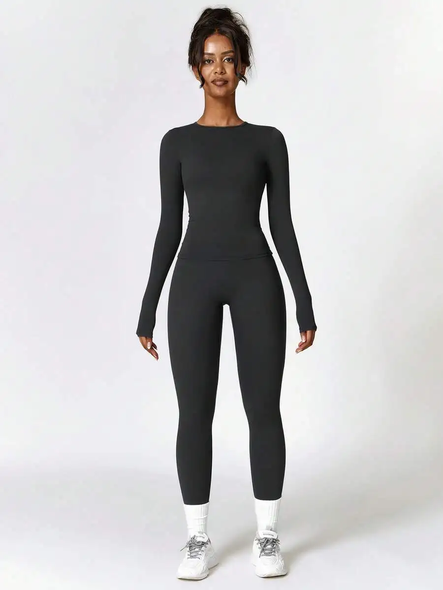 

Womens Long Sleeve Sports Suit Yoga Running Activewear Set Comfortable Stretch