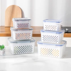 Double Drain Basket Microwave Frozen Crisper Fruit And Vegetable Refrigerator Storage Container Drain Fresh Container